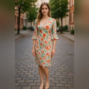 Alton Gray sz 4 floral sheath dress blue pink summer spring